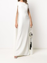 Thumbnail for your product : Paule Ka Floral Embellished Cape Evening Dress