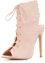 Thumbnail for your product : Charlotte Russe Lace-Up Slingback Peep Toe Booties