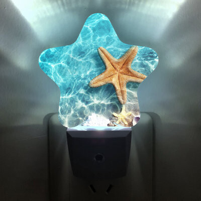 FOSHANCHISHI Night Light Plug-In Into Wall Dusk To Dawn Smart Sensor White Led Nightlight,(Pentagram Starfish)