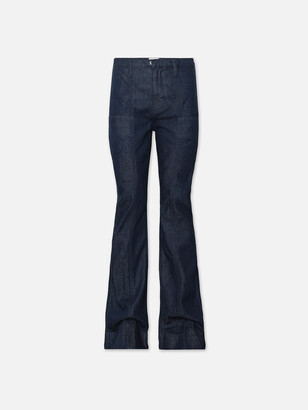 $1865 NEW CHANEL Pants Blue Jeans Cotton CC Pockets Flared Stitch CC Button  42