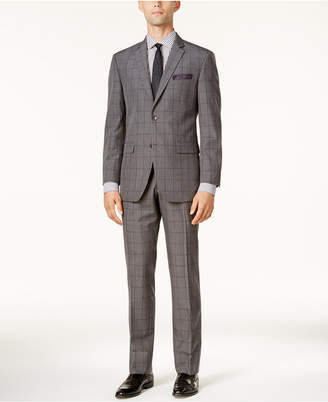 Perry Ellis Men's Slim-Fit Gray Windowpane Suit