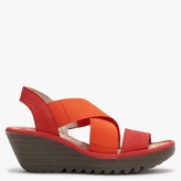 Thumbnail for your product : Fly London Yaji Devil Red Leather Elasticated Cross Strap Wedge Sandals