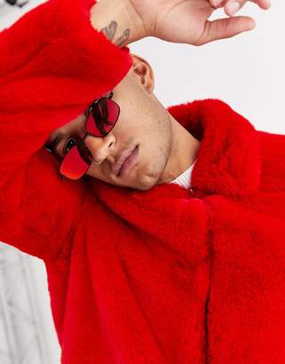 ASOS Design DESIGN faux fur harrington jacket in red