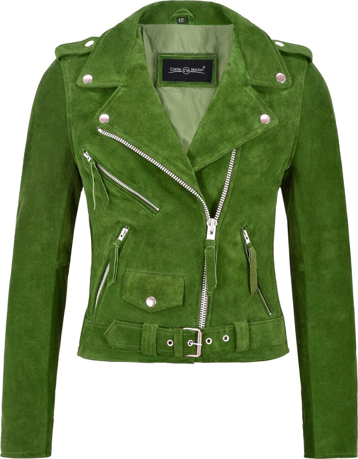 Carrie CH Hoxton Ladies Brando Biker Leather Jacket Lime Green Cow ...