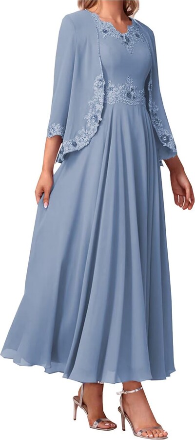 Plus Size Mother Of The Bride Dresses Blue With Jacket JIAJUPA