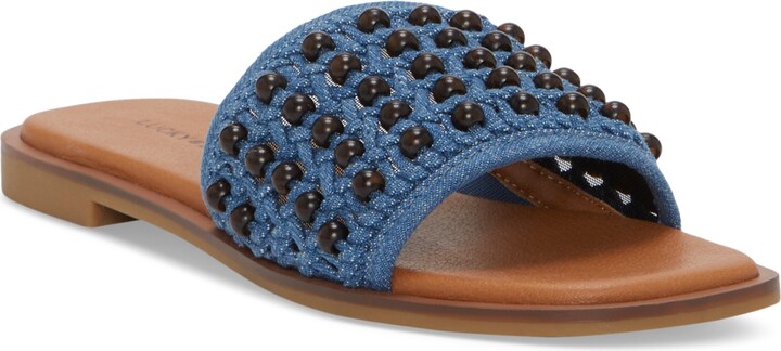 Lucky Brand Women's Gidya Beaded Slide Flat Sandals - Black/Brown Beads