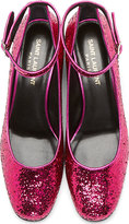 Thumbnail for your product : Saint Laurent Fuchsia Glitter Babies Mary Janes