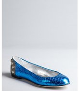 Thumbnail for your product : Giuseppe Zanotti metallic cobalt snake embossed leather stud detail ballet flats