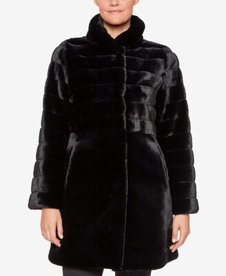 Jones New York Petite Stand Collar Faux, Jones New York Petite Textured Faux Fur Coat With Hooded