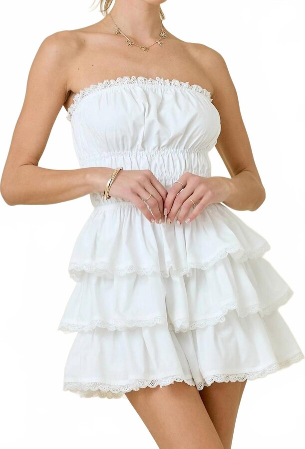 day + moon Strapless Tiered Lace Dress In Off White
