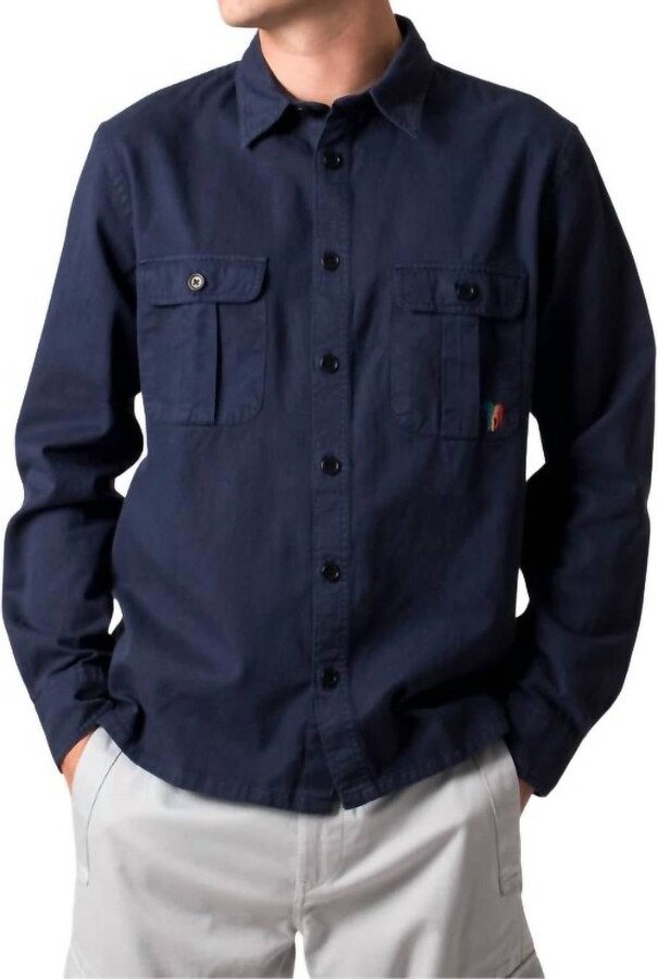 Paul Smith Broad Stripe Zebra Logo Pocket Shirt In Navy