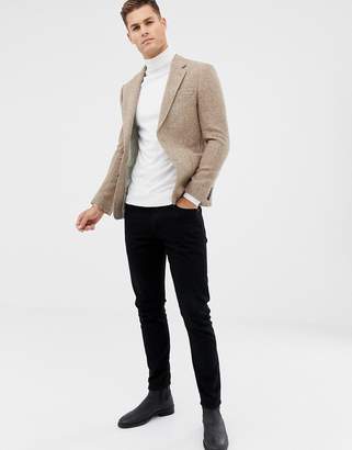 ASOS Design DESIGN slim blazer in 100% wool Harris Tweed in camel
