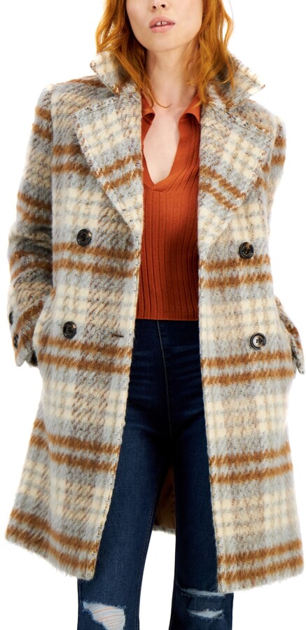 plaid double breasted coat