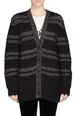 Saint Laurent Women's Fisherman Lurex Knit Cardigan - Black Multi - Size Small