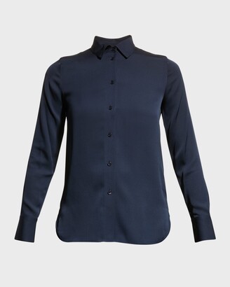 Slim Fitted Stretch-Silk Blouse in Long Sleeve