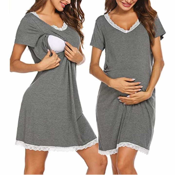 Hihivia Women Maternity Nursing Nightdress Short Sleeve Nightgown