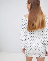 Thumbnail for your product : PrettyLittleThing Polka Dot Bardot Wrap Dress