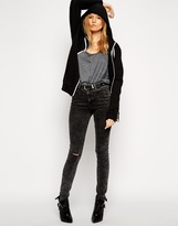 Thumbnail for your product : ASOS Ridley High Waist Ultra Skinny Jeans in Smoked Black Acid Wash with Ripped Knees