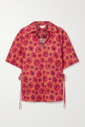 Jason Wu Tie-detailed Floral-print Cotton-poplin Top - Magenta