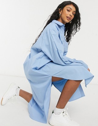 Monki Carol cotton poplin midi shirt dress in blue - ShopStyle