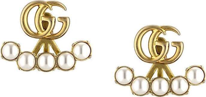 Pearl Double G Earrings In Gold Metal
