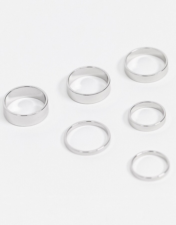 Topshop ring stacking multipack x 6 in silver - ShopStyle