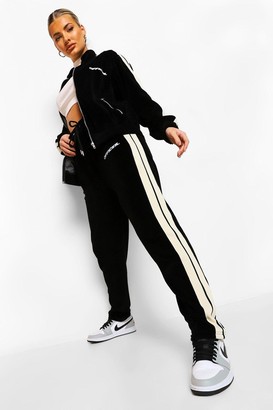 boohoo Official Velour Track Top And Track Pants With Tape