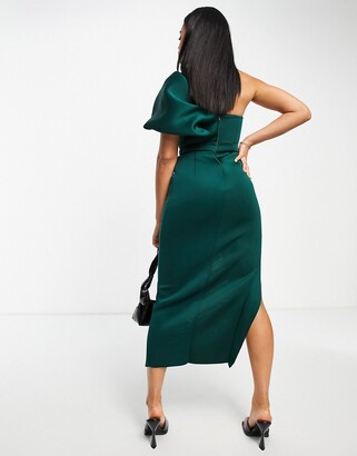 ASOS DESIGN one shoulder seamed bust midi dress with high leg split in  forest green - ShopStyle