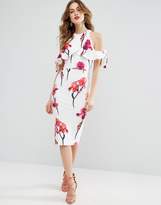 Thumbnail for your product : ASOS Cold Shoulder Textured Bow Floral Midi Dress