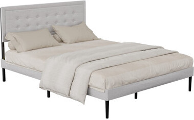 Mercer41 Iron Platform Bed Frame With Wooden Slats & Upholstered Headboard Elegant Playhouse Style