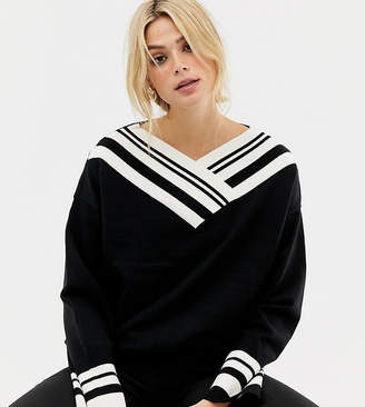 Y.A.S Tall Tabullah stripe knit jumper-Black