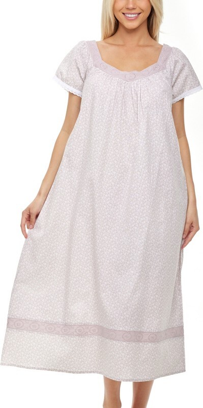 Alexander Del Rossa ADR Women' Cotton Victorian Nightgown, Camila Ruffled  Short Sleeve Lace Trimmed Long Night Dre White Floral on Large - ShopStyle