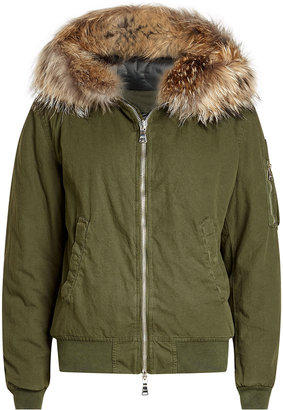 Barbed Cotton Bomber Jacket with Fur-Trimmed Hood