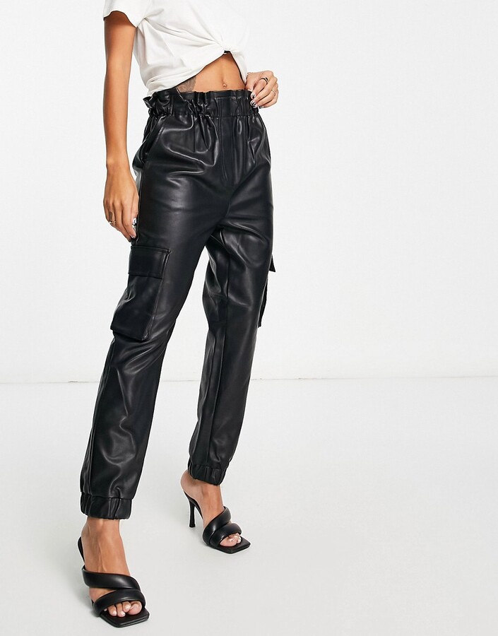 Miss Selfridge faux leather cargo pants in black - ShopStyle