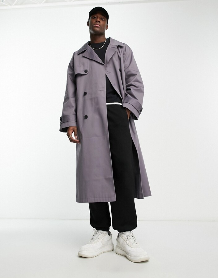 ASOS DESIGN extreme oversized trench coat in slate gray - ShopStyle