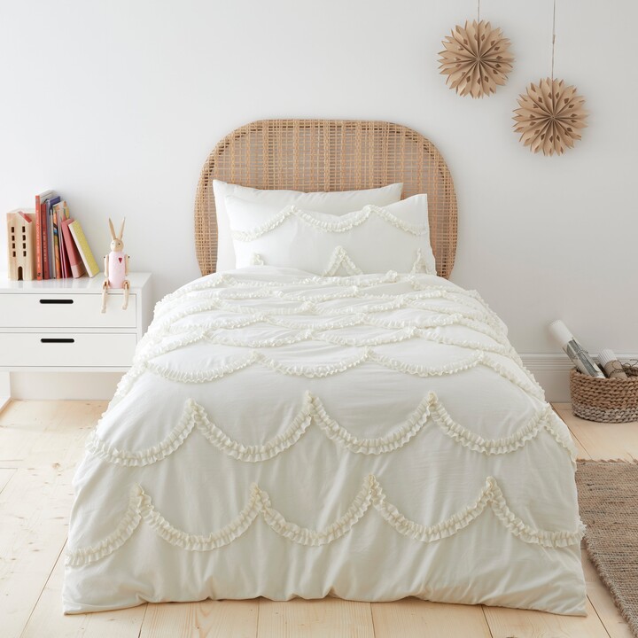 Dunelm Scallop Ruffle Duvet Cover and Pillowcase Set Ivory ShopStyle