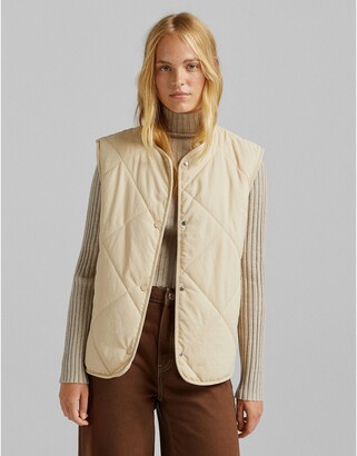 Bershka quilted gilet in ecru - ShopStyle Jackets