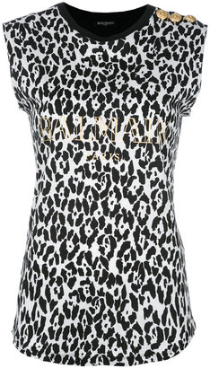 Balmain leopard print logo print top