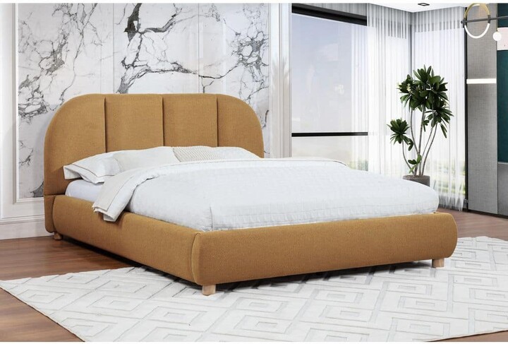 BestMasterFurniture Miro Brown Wood Frame Queen Platform Bed with Burlap Upholstery