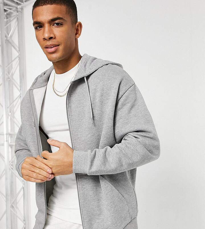 ASOS DESIGN oversized zip up hoodie in gray heather - GRAY - ShopStyle