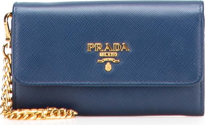 Prada Saffiano Blue Leather Coin Purse/Coin Case (Pre-Owned)
