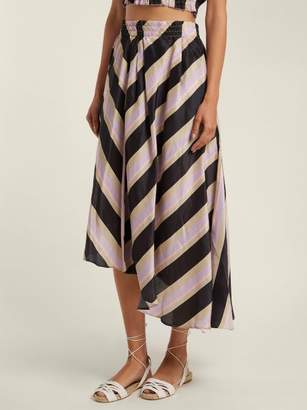Apiece Apart Turkanna Striped Silk And Linen Blend Skirt - Womens - Purple Stripe