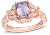 Thumbnail for your product : Zales Emerald-Cut Amethyst and Lab-Created White Sapphire Ring in Sterling Silver with 14K Rose Gold Plate