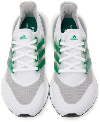 adidas White & Green Ultraboost 21 Sneakers