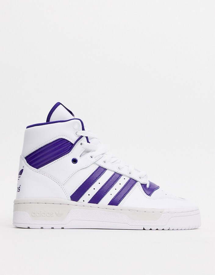 adidas rivalry hi top sneakers in white and purple - ShopStyle