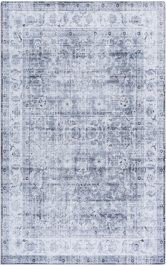 Arizona Gray/Beige 9 ft. x 12 ft. Machine Washable Distressed Traditional Ornate Area Rug