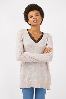 Topshop Longline nep lace v-neck knitted jumper