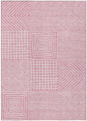HomeRoots 9' X 12' Pink Geometric Washable Indoor Outdoor Area Rug