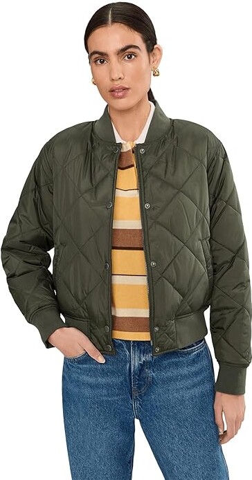 Levi's Diamond Quilted Sherpa Lined Bomber Women's Jacket Army Green : LG Polyester