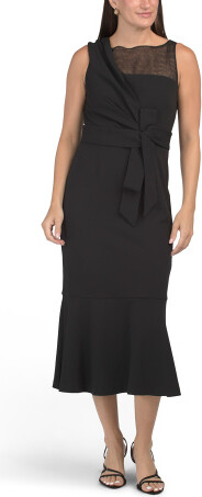 Sleeveless Illusion Tea-length Dress for Women | Polyester/Spandex